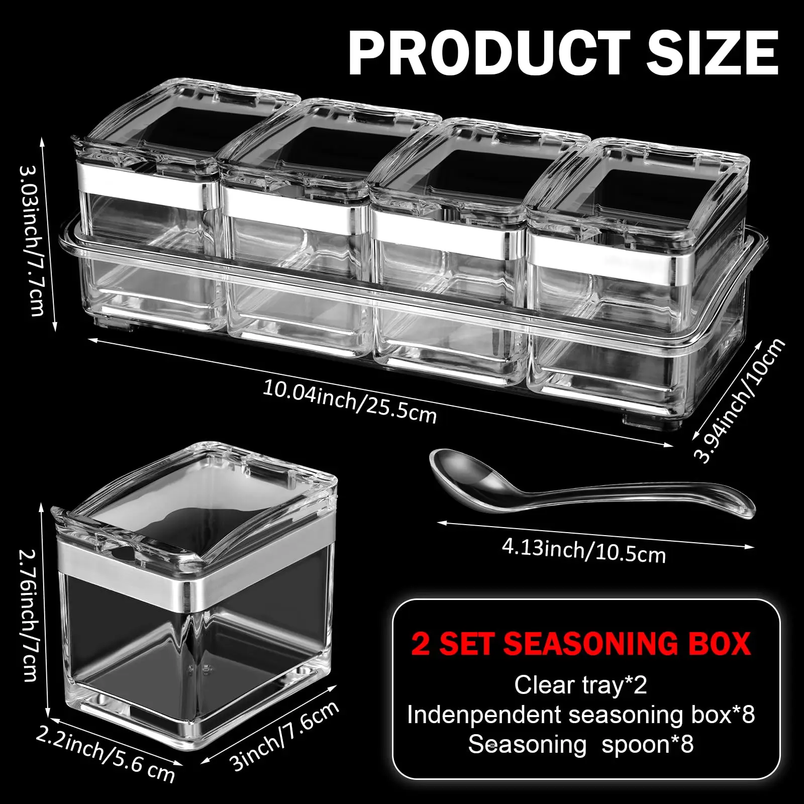 1 Set Acrylic Seasoning Organizer Box 4 Pcs with Lids and Spoons Storage Container Spice Jar for Spice Salt Sugar Cruet Kitchen