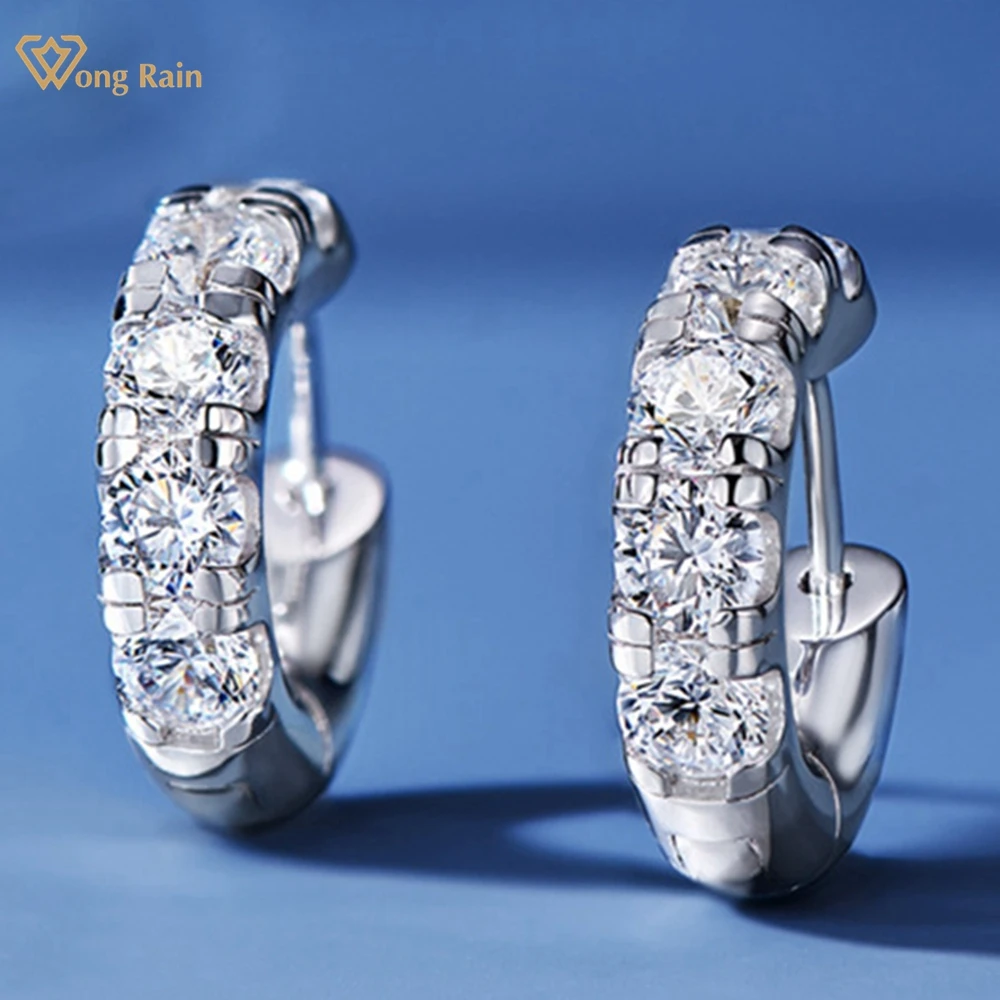

Wong Rain 100% 925 Sterling Silver Round Cut Lab Sapphire Gemstone Hoop Earrings for Women Wedding Party Fine Jewelry Wholesale