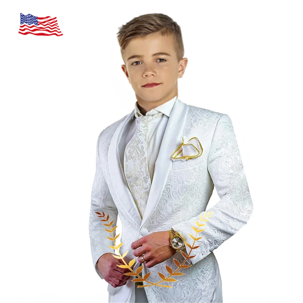 Boys Suits Boys Wedding Suit Italian Design White Smoking Tuxedo Jacket Pants 2-piece Set Kids Terno Suit