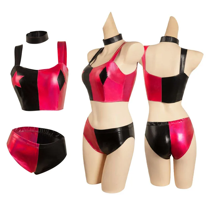 

Летний модный бикини Quinzel, костюм для косплея, топ, шорты, женский сексуальный купальник, купальники, костюмы для Хэллоуина, карнавала, женский костюм