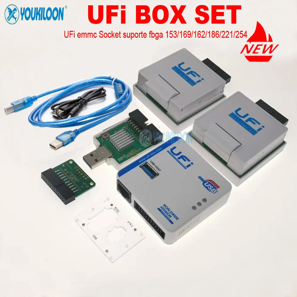 2026년형 새로운 UFIBox / EMMC 어댑터 소켓, EMMC 서비스 도구용 FBGA 153/169/162/186/221/254 지원, 수리, 크기 조정, 포맷, 지우기 기능 제공