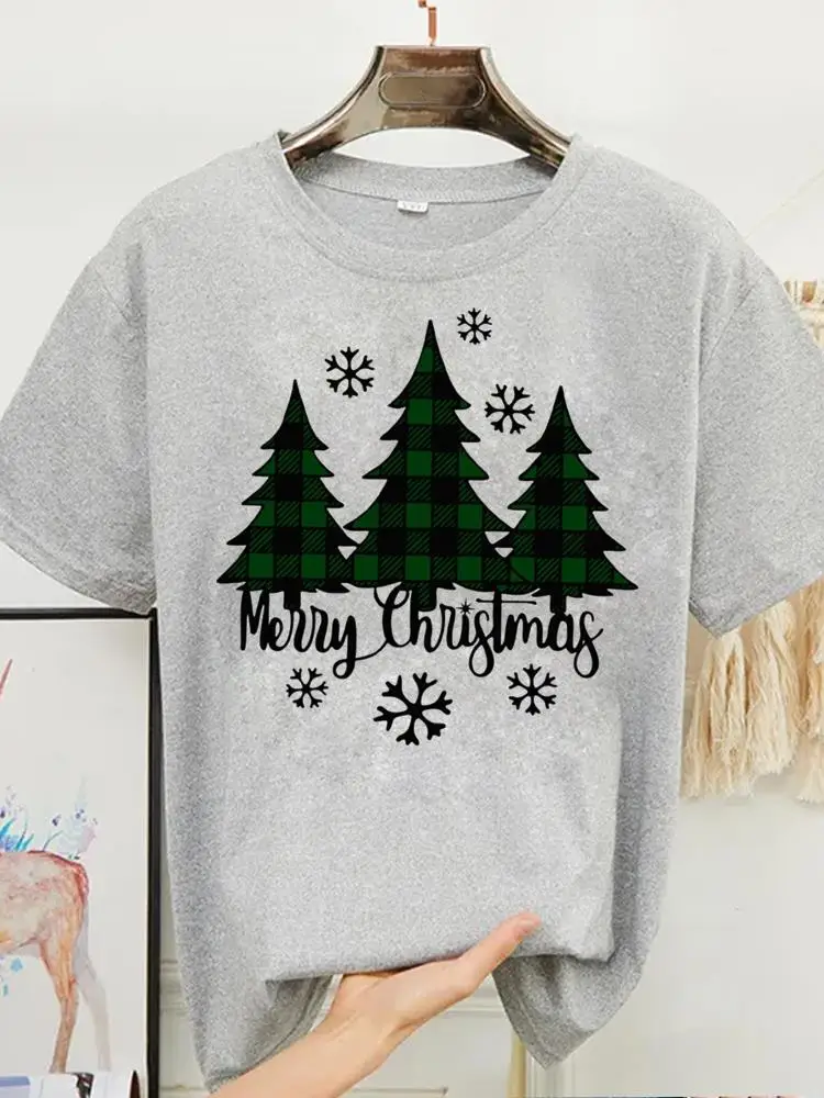 

Рождественская футболка, женская футболка, одежда, праздничная клетчатая футболка в стиле 90-х с принтом дерева, Модные новогодние футболки с графическим рисунком