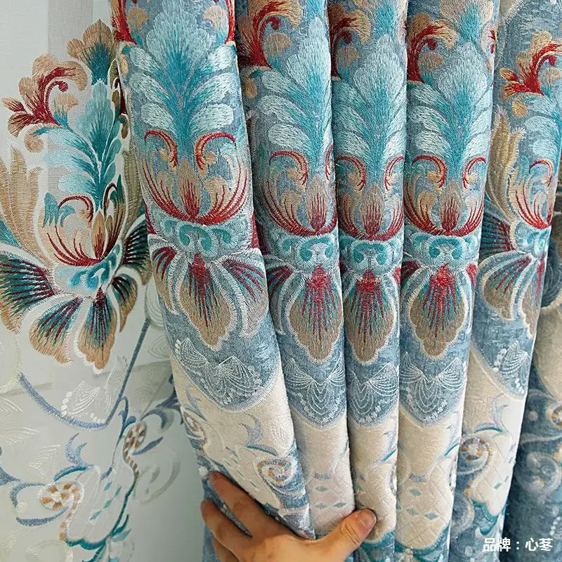 

New Thickened Blackout European Curtains for Living Room Bedroom Balcony Chenille Embroidered Finished Product Home Decoration