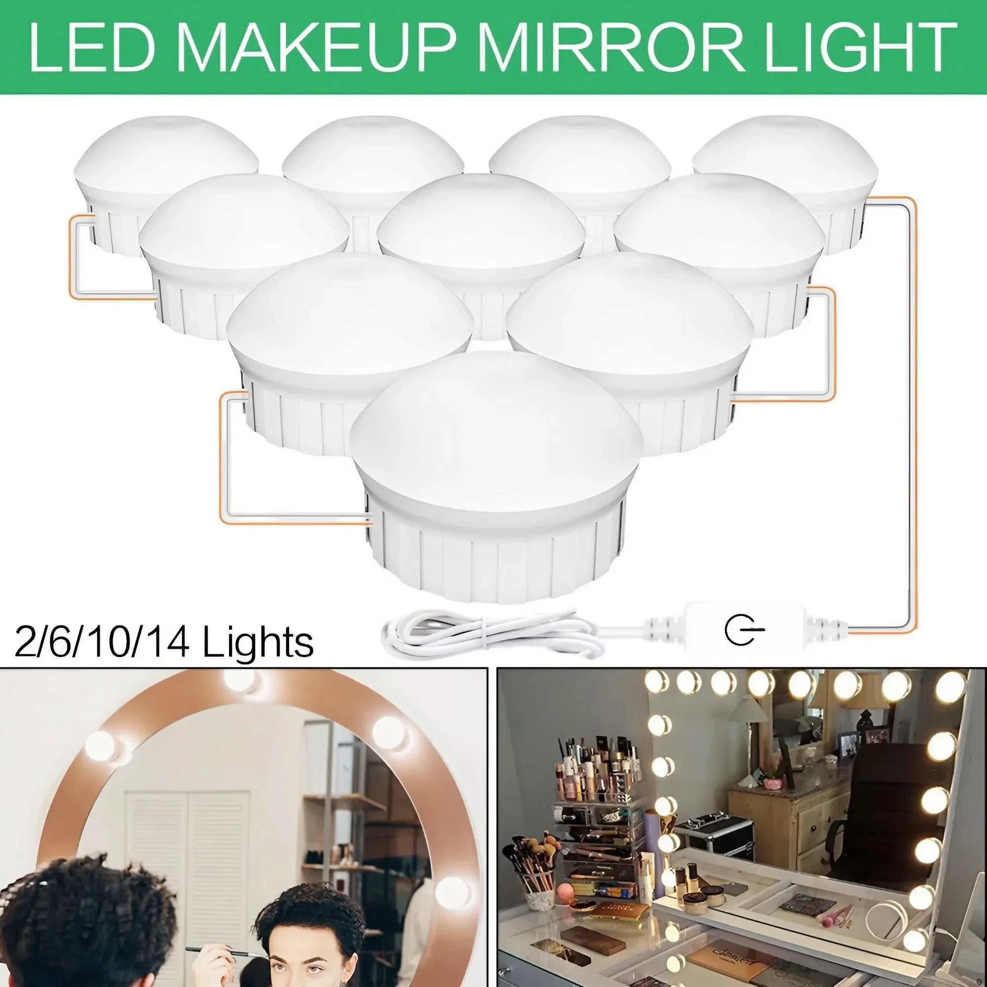 Multi-functional USB Touch LED Cosmetic Mirror Light with Suction Cup, Perfect for Dressers, Bathrooms, Closets, and More