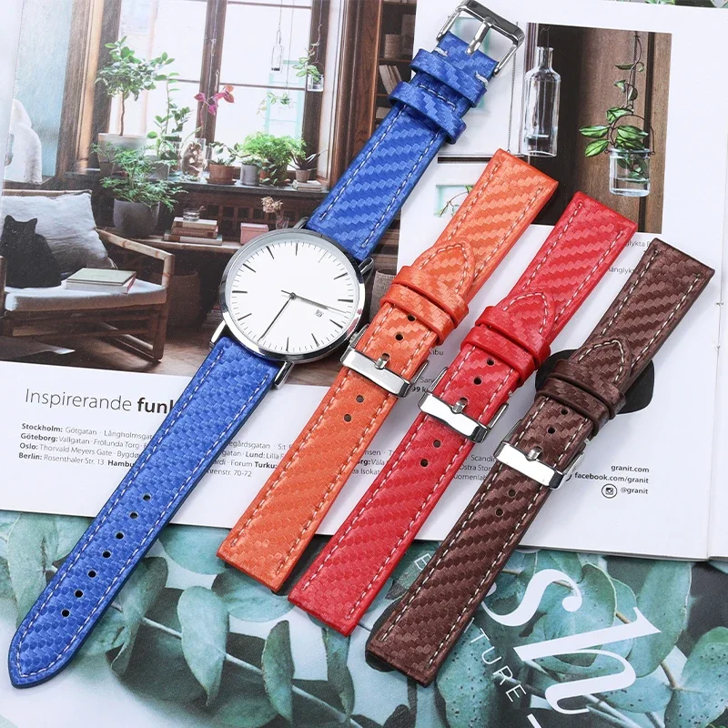 Sleek Carbon Fiber Leather Watchband - Premium Calfskin Strap