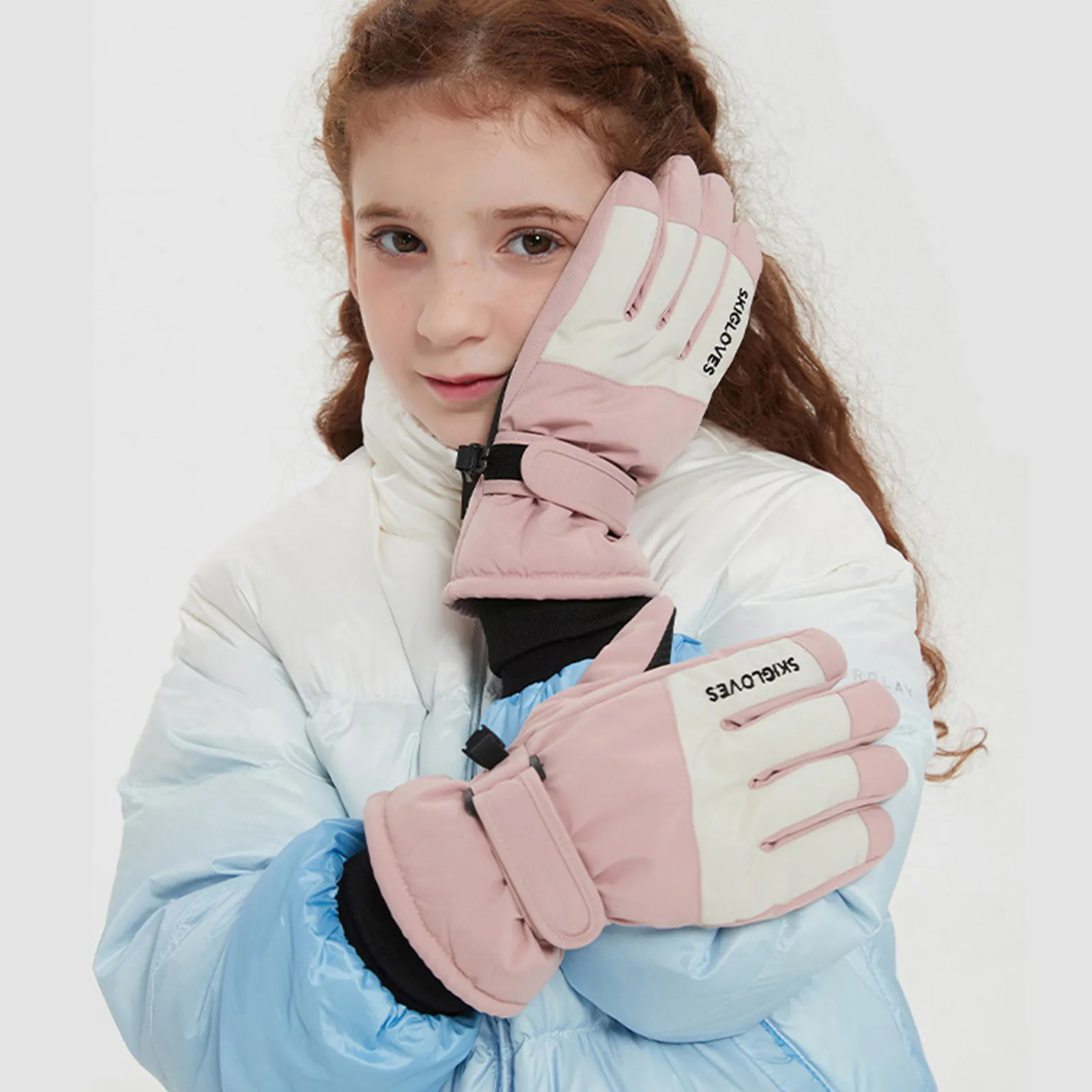 Thermal Ski Gloves Children Kids Winter Fleece Waterproof Warm Toddler Girls Soft Warm Wool Lined Full Finger Gloves перчатки