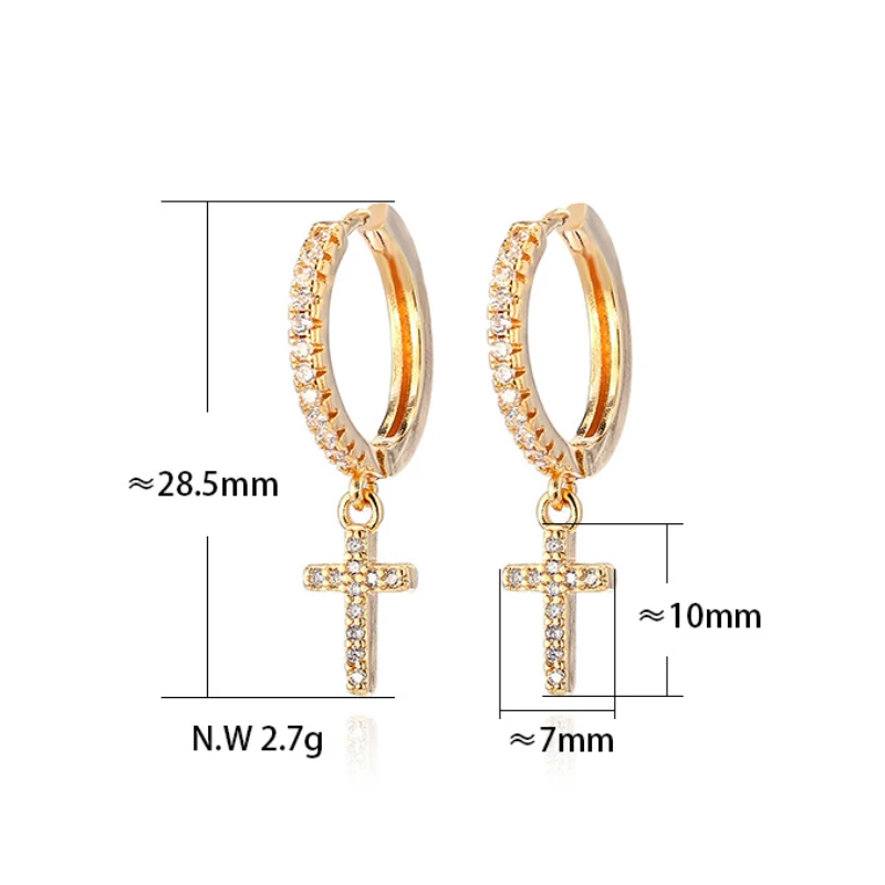 Cross Ear Buckle Earrings Shiny Cubic Crystal Gold Color Hoop Earrings for Women Korean Wedding Jewelery