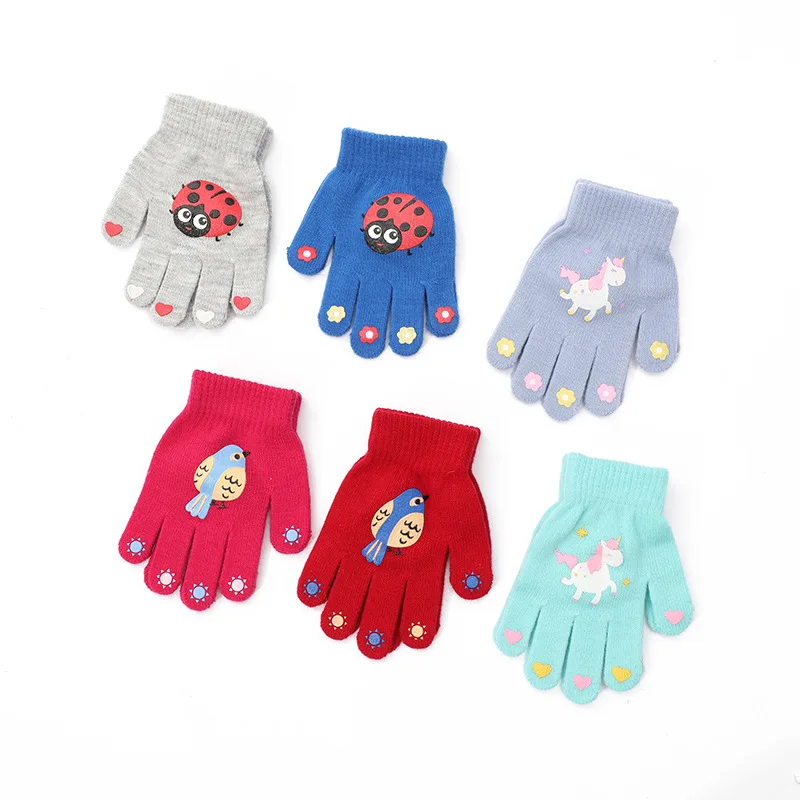 Cartoon Animals Kids Gloves Girls Boys Mittens Winter Keep Warm Knitted Children Full Finger Wrist Gloves 5-12 Years winter gloves,baby mittens
