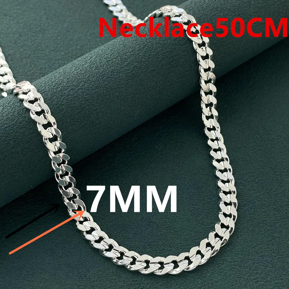 Original 925 Sterling Silver 7MM Cuban Necklace Men Women Wedding Fine Jewelry Accessories Party Gift