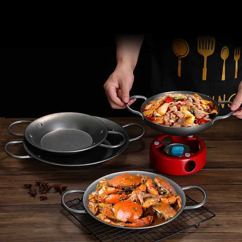 Cookware Retro industrial style double ear Spanish Seafood Plate Lobster casserole Creative household stainless steel dry pot