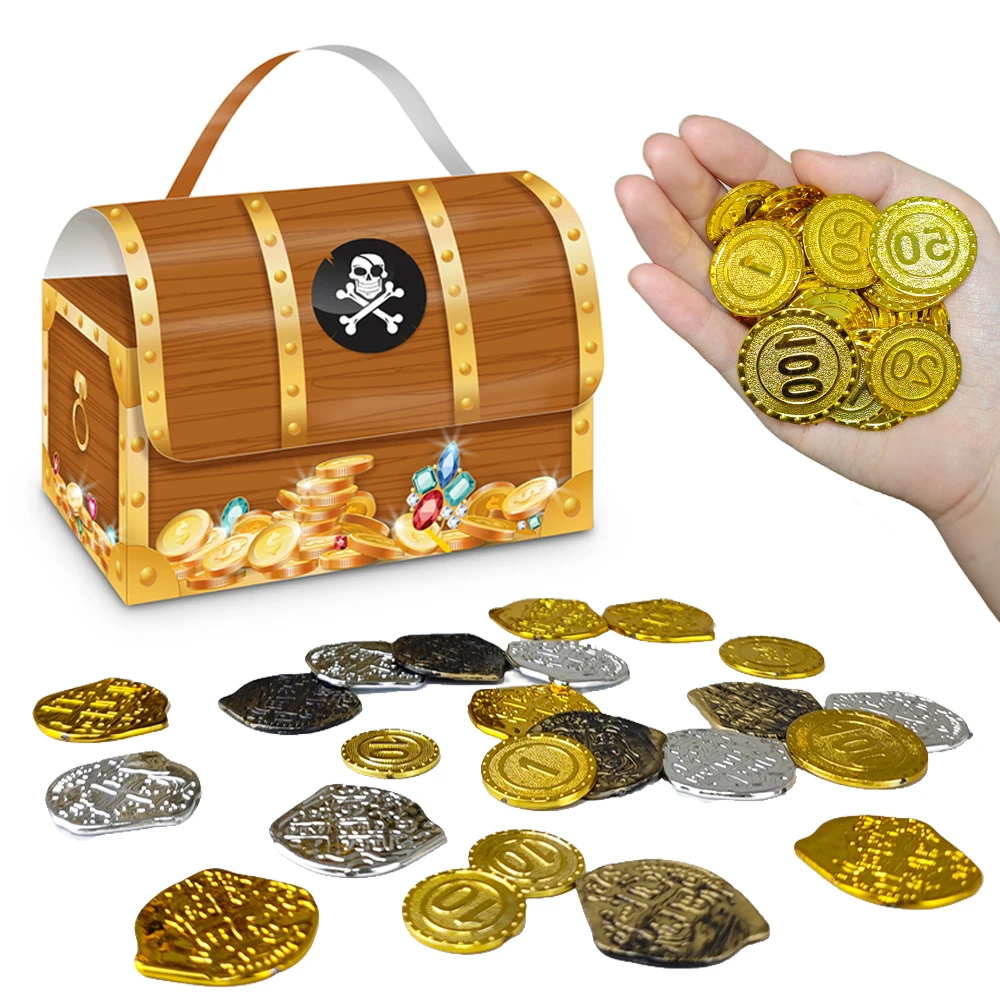 Pirate Party Favor Boxes Treasure Chest Boxes and Plastic Gold Coins ...