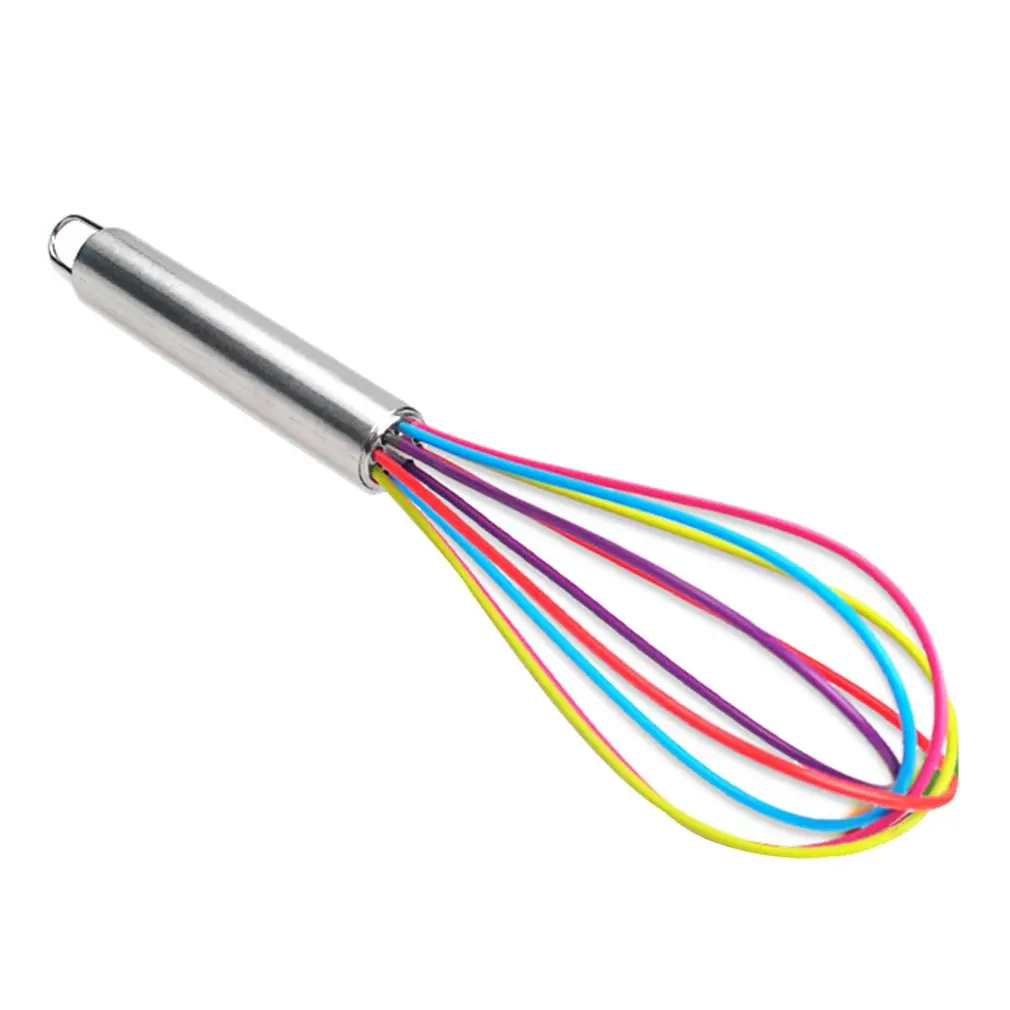 Colorful Silicone Whisk Frother Milk Cream Kitchen Utensils For Blending Stainless Steel Handle Mixer Stirring Tool stainless steel balloon wire whip mixer attachment for kitchenaid k45ww flour cake food balloon whisk egg cream kitchen tool