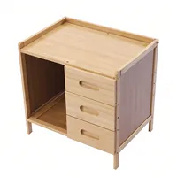 3 Tiers Nightstand Storage Box Bedside Table Natural Bamboo End Side Organizer with 3 Drawers and 1 Open Compartment 2
