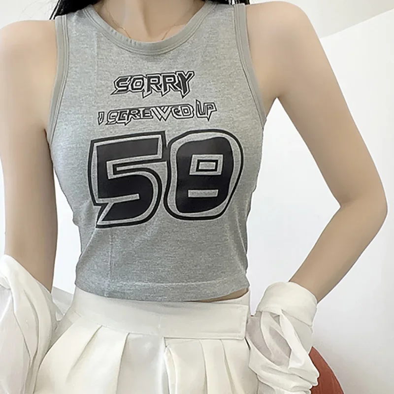 

Zik Hekiy Women Printing Letter Tank Tops With Bra Pad Knitting Crop Tops Casual Camisole Summer For Women Sleeveless Tops 2024