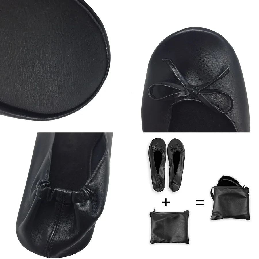 USHINE Women Portable Fold Up Ballerina Flat Shoes Roll Up Foldable Ballet After Party Shoes For Bridal Wedding Party Favor 3