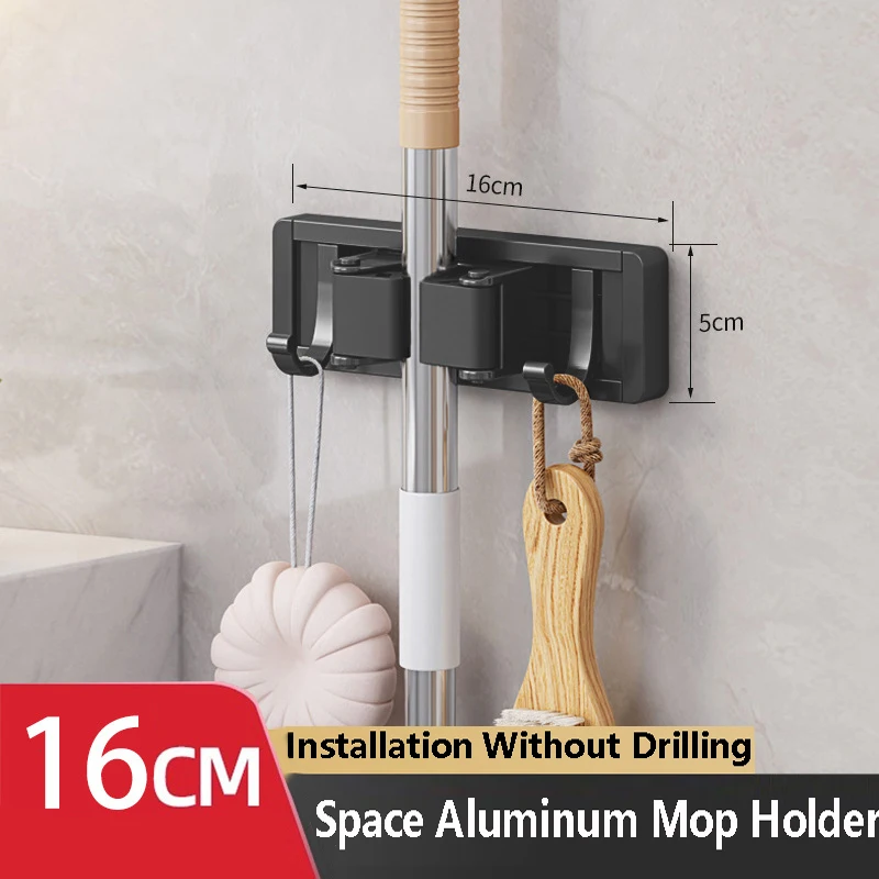White Mop and Broom Organizer Mop Holder Rack Mop Holder Wall Mounted Strong Bro