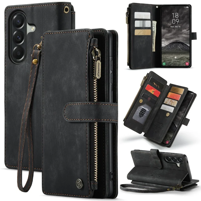 Zipper Leather Wallet Phone Case with Flip Card Holder