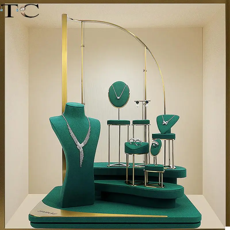 

Jewelry Store Window Image Display Rack Green Microfiber Jewelry Display Rack Ring Necklace Decoration Rack