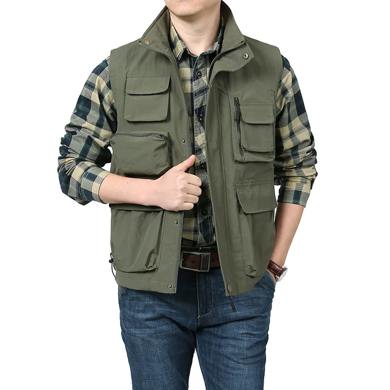 Summer Vest Men Man Multi-pocket Spring Male Embroidered Hunting Work Jackets Sleeveless Jacket Mesh Mens Coats Camping Coat Zip