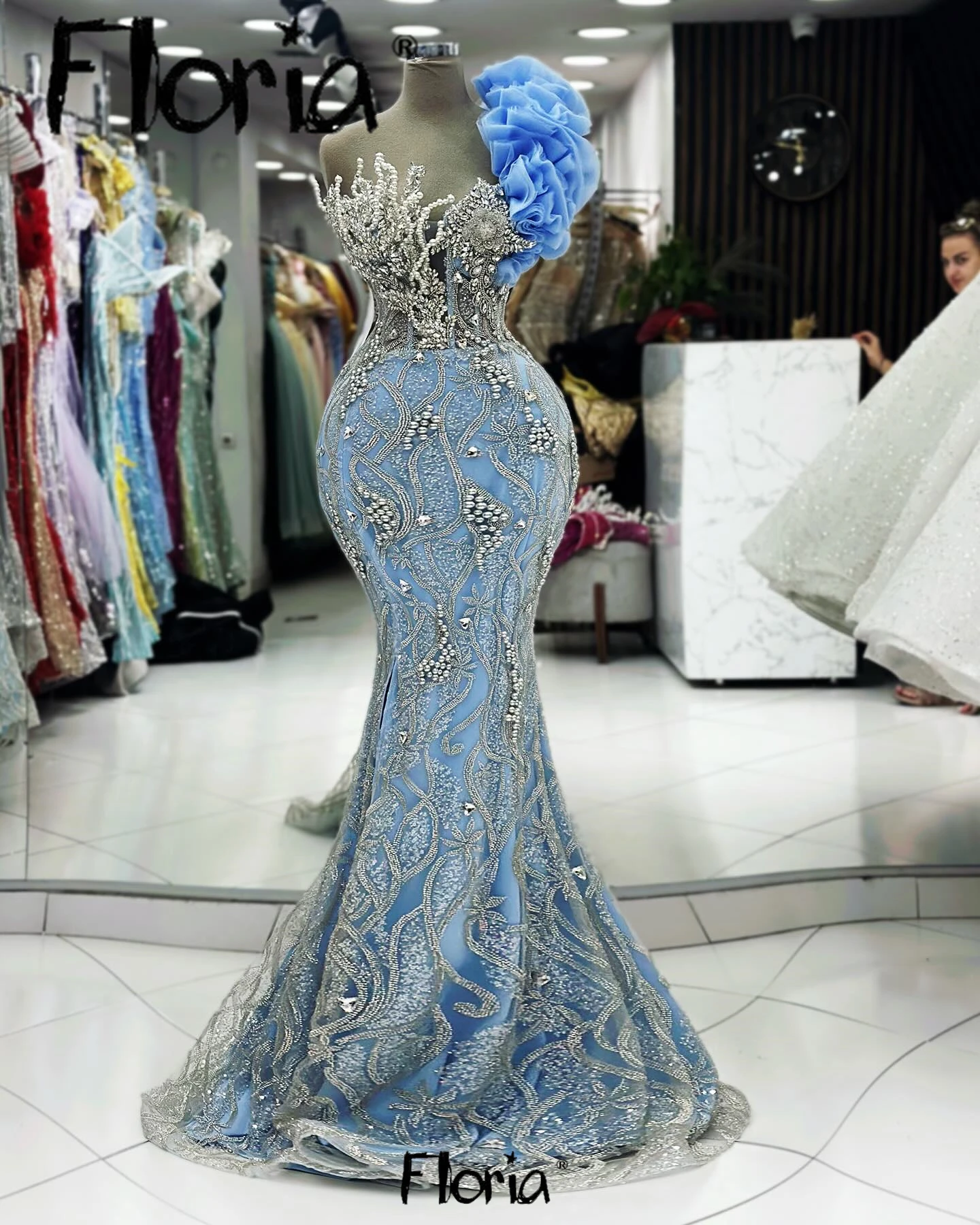 Blue One Shoulder Mermaid Evening Dresses Women Ruched Puffy Sleeve Party  Dresses for Wedding 2024 Ladies Dresses for Occasions - AliExpress 320