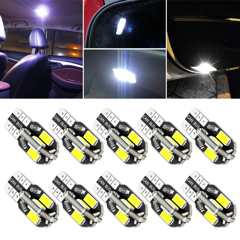 

10x T10 Led Car Interior Light Bulb Canbus Error Free T10 5730 8SMD LED 12V White Car Side Wedge Lamp Bulbs For BMW VW Ford Benz