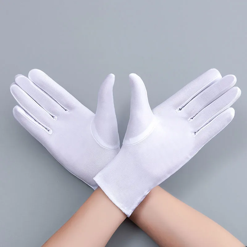 1 Pair of Summer Thin Sun Protection Ice Silk Gloves for Unisex Black White Stretch Campaign Jewelry Full Finger Short Gloves