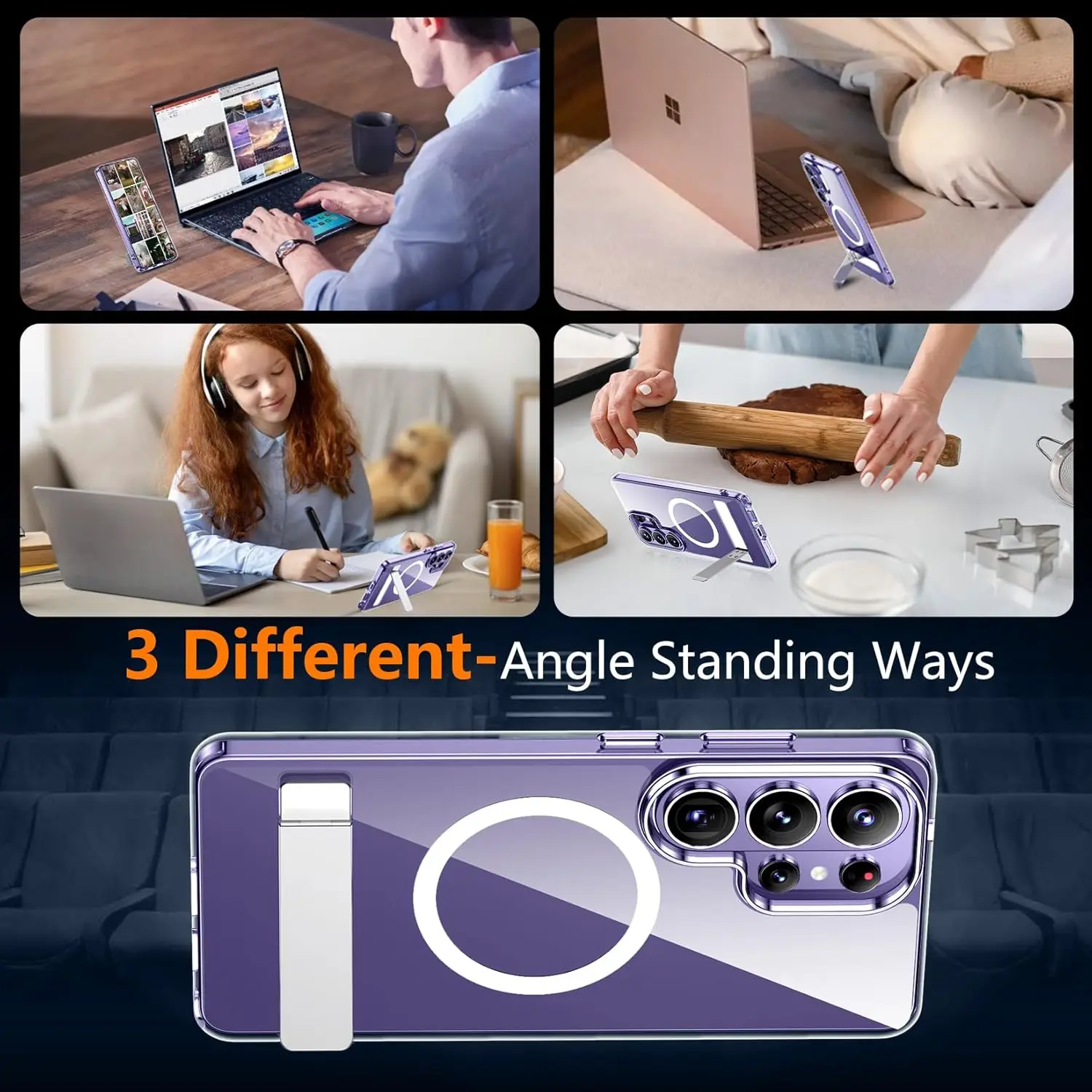 Ultra-Thin Magnetic Phone Case with Invisible Bracket Magsafe and Military Grade Shock-Absorption