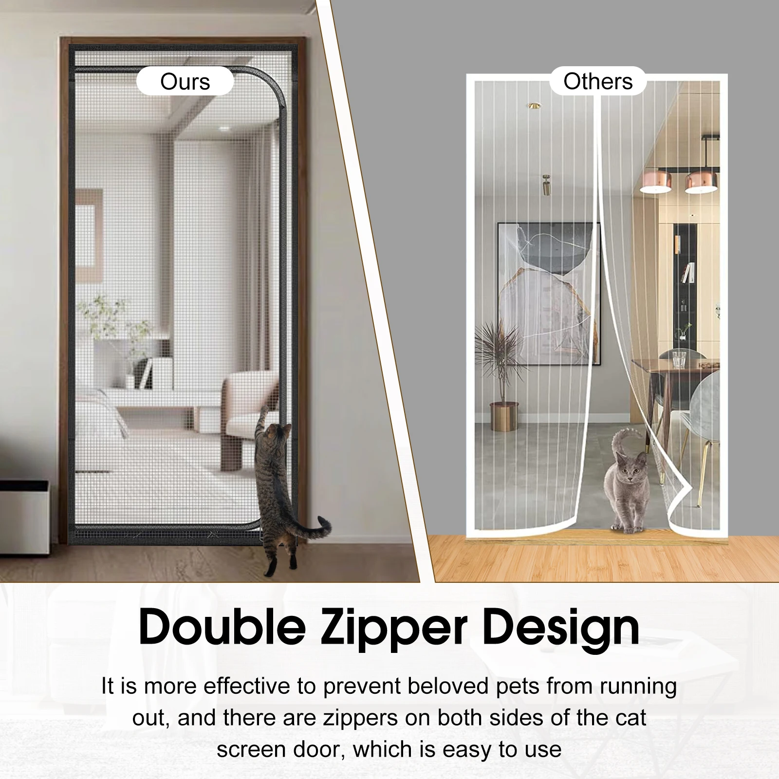 Cat Screen Door, Heavy Duty Pet Screen Door, Prevent Dogs and Cats from Running Around, Partition Mesh, Double Zip
