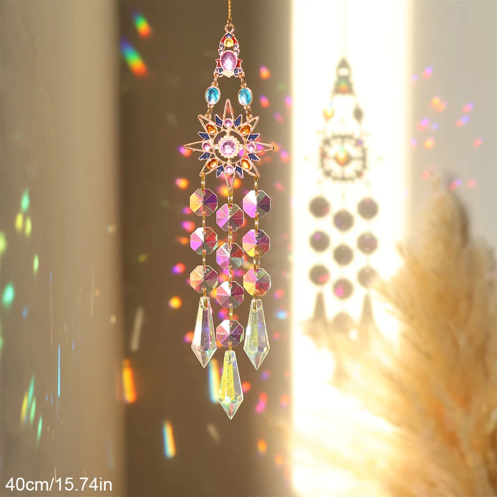 Description Picture 5 of itemCrystal Suncatcher Hanging Glass Prisms For Window Yard Garden Decoration Light Sun Catcher Room Rainbow Atrapasol Pendant Decor