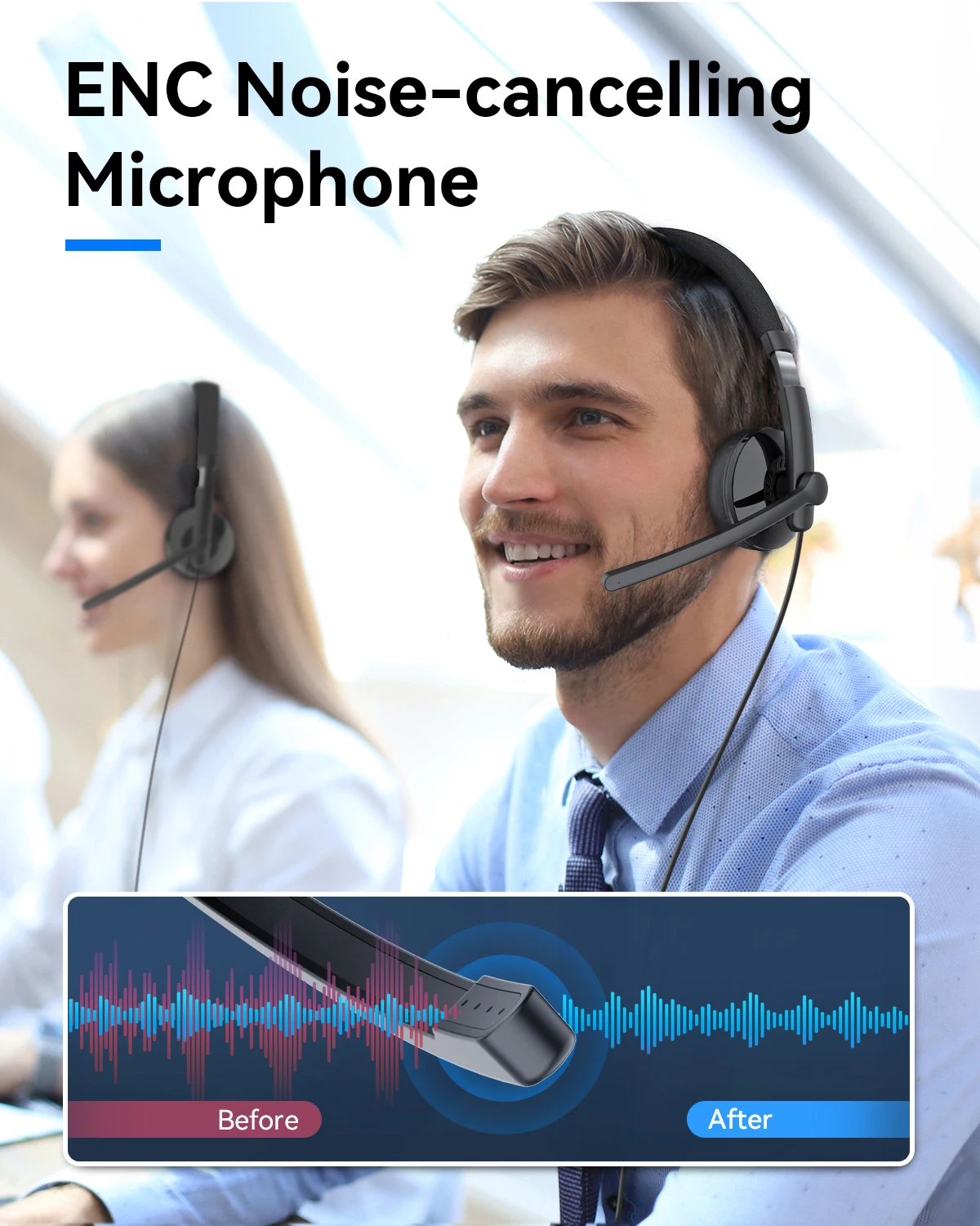 USB Wired Headset Computer Business Call Center Headphones EMEET HS50 Headsets with Microphone for Phone/PC/Laptop/Home Office