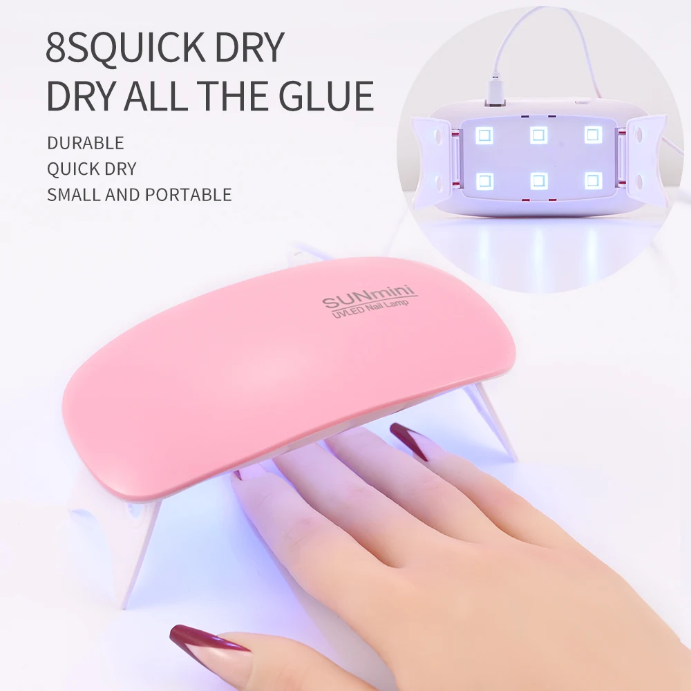6W Mini Nail Dryer Portatile 6 Led Lampada Uv Manicure Cure Machine Lampada Per Unghie Bianca/Rosa Per Asciugare Smalto Smalto Con Cavo Usb