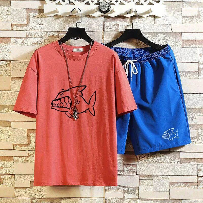 thumbnail image 1 of Conjuntos de pantalones cortos para hombre, ropa nueva a juego, camiseta ajustada para hombre, chándal 5xl, parte superior elástica con gráficos, ropa deportiva holgada, trajes deportivos, 1 of 5