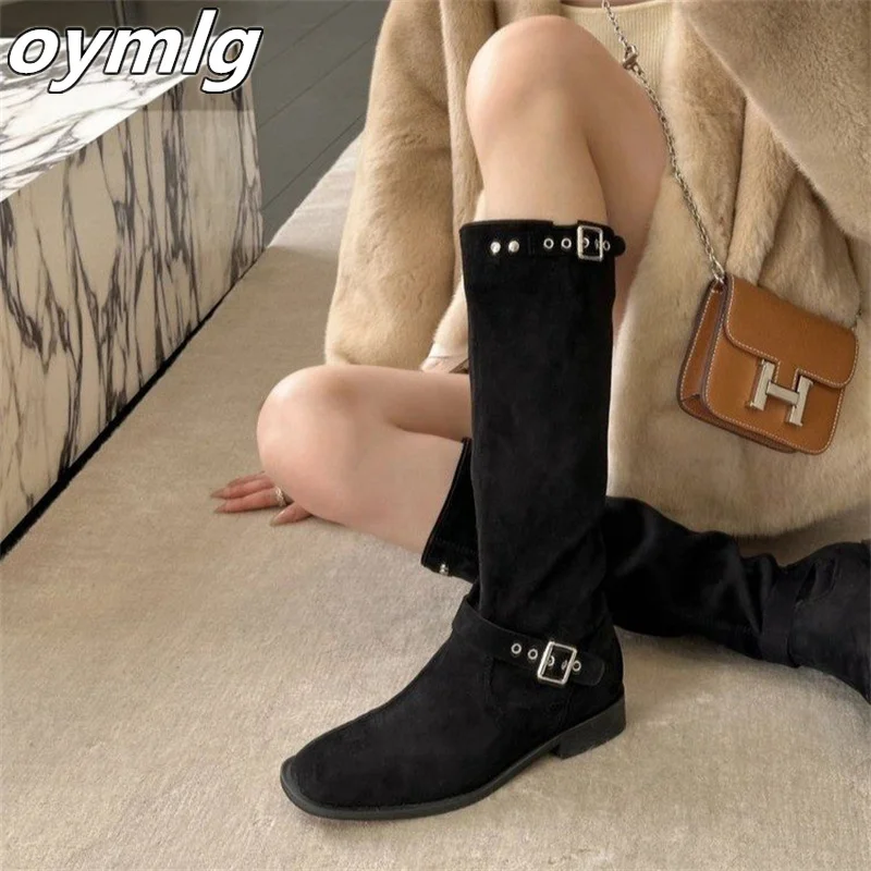 Thick Heel Khaki Mid Sleeve Knight Boots Women's Boots 2023 New Vintage Suede Long Sleeve Boots boots women