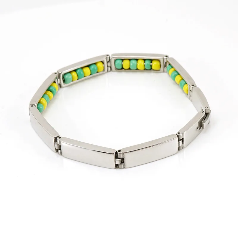 Vibrant Religious Stainless Steel Bracelet with Yellow Beads