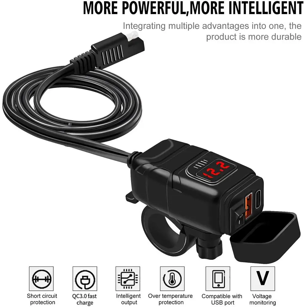 Motorcycle Phone Charger Dual USB Type C QC 3.0 USB Charger With Voltmeter ON/Off Switch Waterproof Motorcycle Accessories