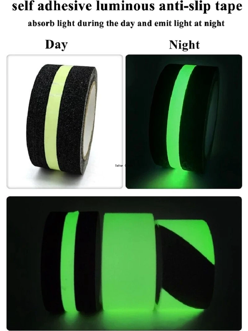 5cm*5m Twill Anti-Slip Green Glow In The Dark Tapes Black Non-Slip Adhesive Grip Strips For Slippery Surface Stairs Steps Floor