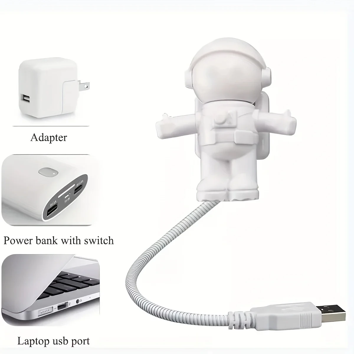 휴대용 우주 비행사 램프, USB 소형 침대 옆 램프, 스위치 LED 컴퓨터 조명, 어린이 선물 LED 학생 책 램프, 야간 조명