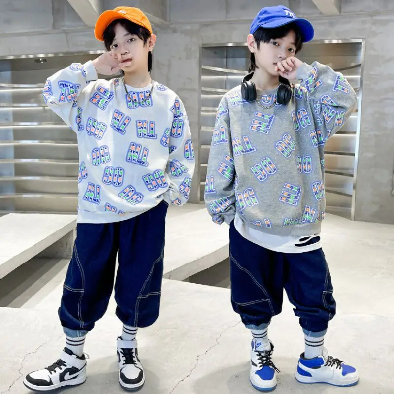 

2023 Boys Sweatshirts Spring Fall Children Kids Cotton Pullover Teenage Tops Long Sleeve T Shirt Clothes 6 7 8 10 12 13 14 Yea