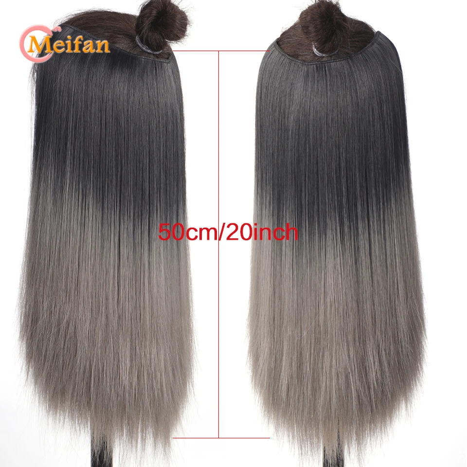 MEIFAN 합성 긴 스트레이트 코스프레 헤어피스 클립, 헤어 익스텐션, 옴브레 핑크, U 자형 할로윈 자연스러운 가짜 헤어 피스