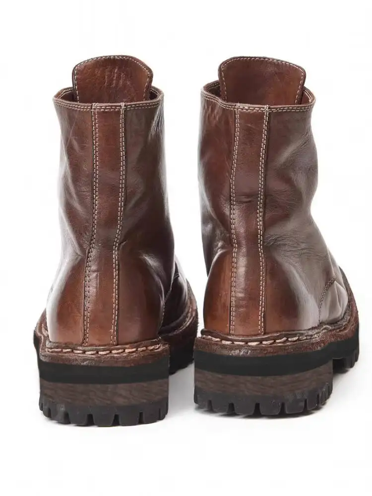 Vintage Mens Front Zipper Real Horsehide Ankle Boots Round Toe