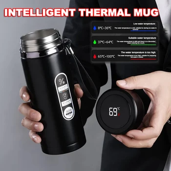 Bottiglia thermos in acciaio inossidabile da 500 ml-1 litri con display della temperatura a LED Sus304 Bottiglia d'acqua per tè Boccetta sottovuoto Tazze portatili 1
