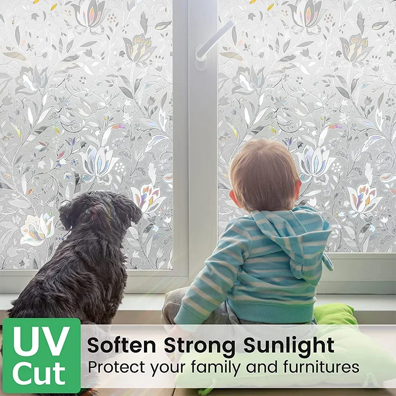 Window Privacy Film Window Sticker Decorative Glass Film Stained Glass Decals Static Cling Flowers