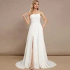 Simple Spaghetti Straps Wedding Dresses Boat Neck Sleeveless Bridal Grown Draped Front Slit Open Back A Line Vestido De Noiva 1