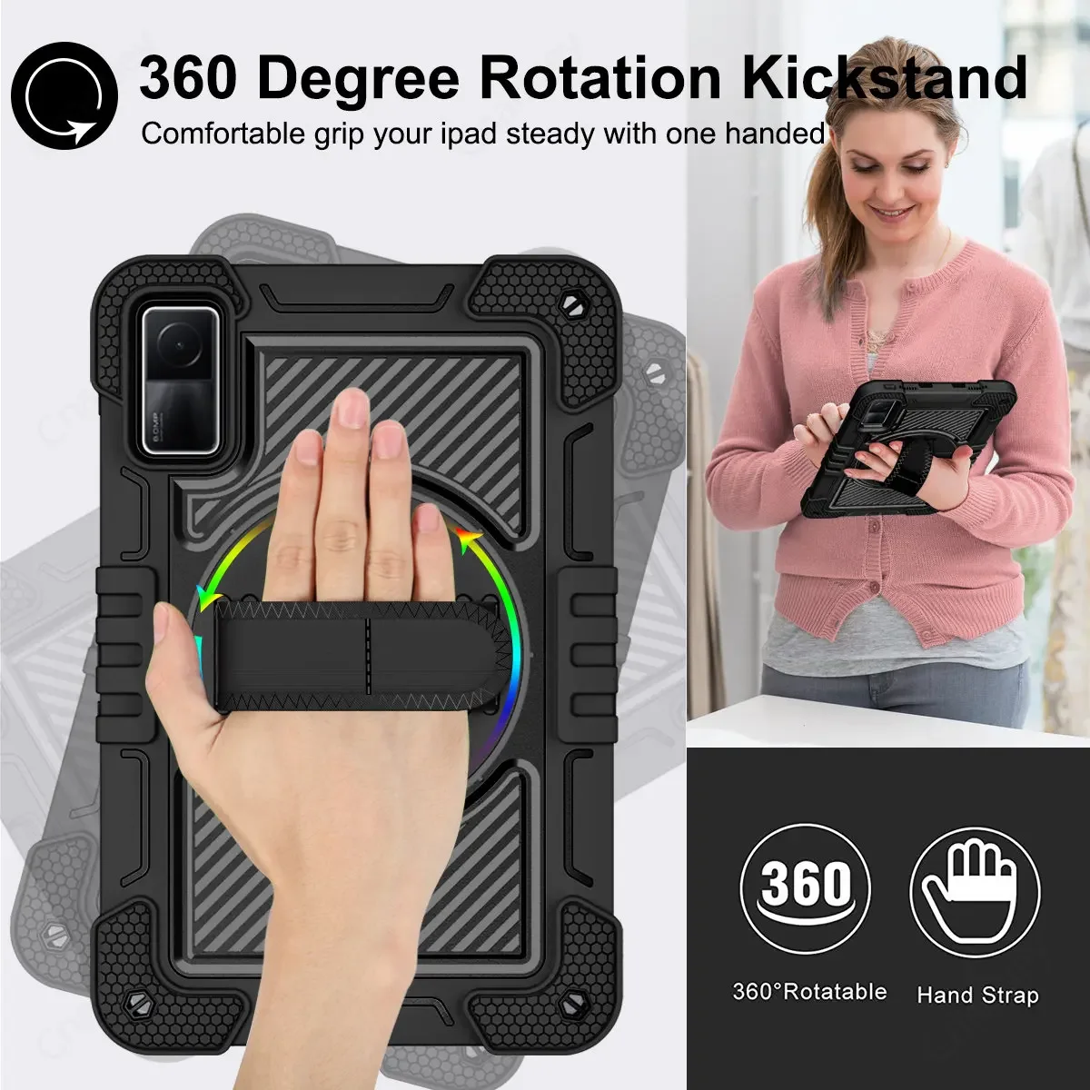 Heavy Duty Shockproof Tablet Case with Swivel Bracket, Handle, and Shoulder Strap