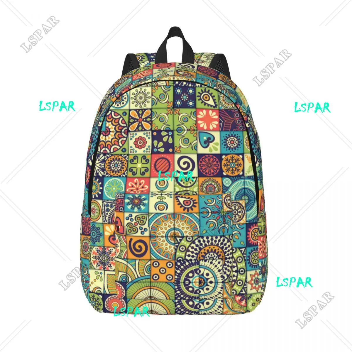 

Tile Vintage Moroccan Style Backpack for Men Women Cool Student Work Daypack Mandala Art Mexican Tile Laptop Shoulder Bag Sports