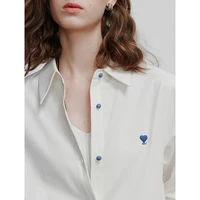 TOYOUTH femmes Blouse chemise 2025 printemps nouveau amour brodé Simple et polyvalent couleur unie pur coton chemise hauts 4