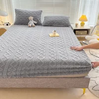 Thicken Taffeta Fitted Sheet Winter Warm Mattress Protector Cover for Bedroom Home Bed Cover Dustproof Non-slip Bedding Embossed 2
