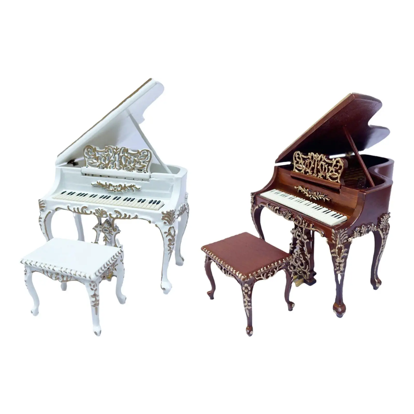 

Miniature Piano Model with Stool DIY Scene Accessories 1/12 Dollhouse Piano Toy for Study Bedroom Living Room Decoration