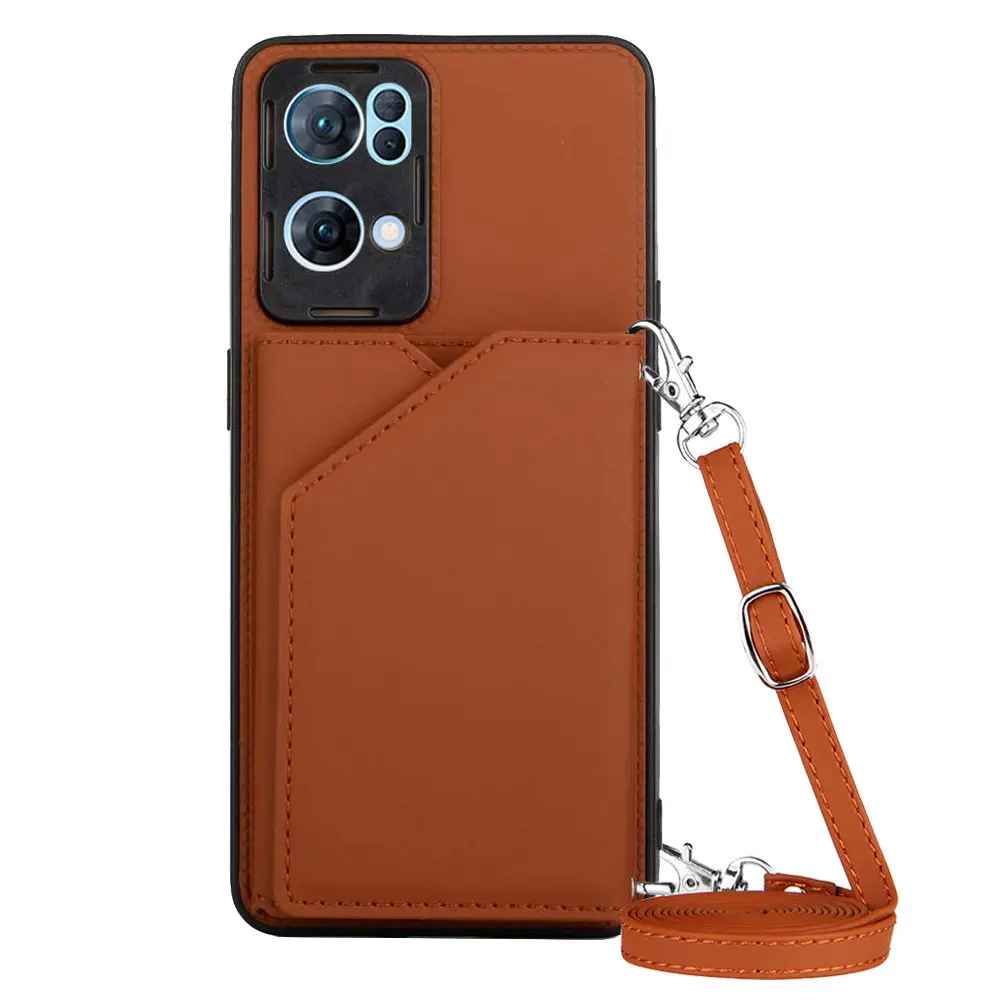 

Lanyard Crossbody leather Flip Case For OPPO Reno 6 7 5G Reno 6 Pro Plus 5G Leather Card Slot Shockproof With wallet Cover