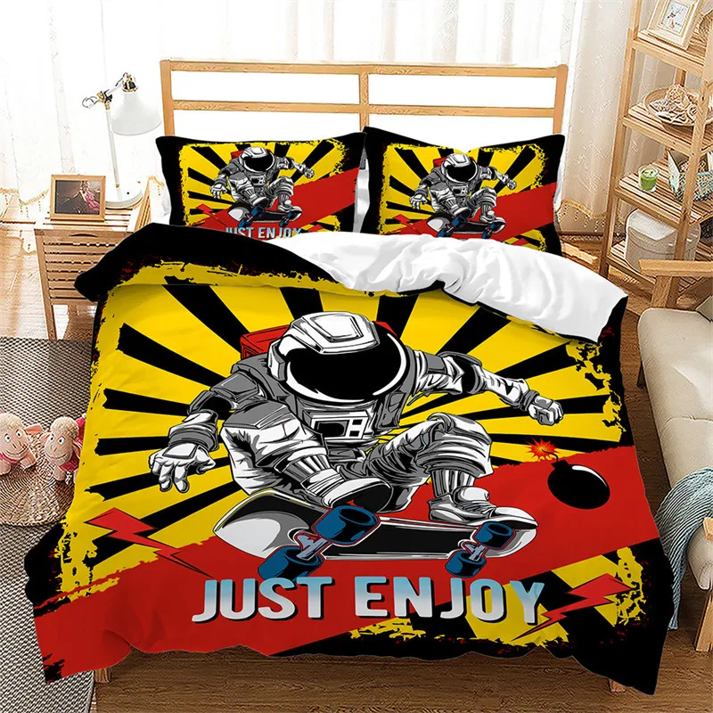 

Skateboard Duvet Cover Microfiber Extreme Sports Game Bedding Set Astronaut Spaceman Skateboard Quilt Cover For Kids Teen Boys